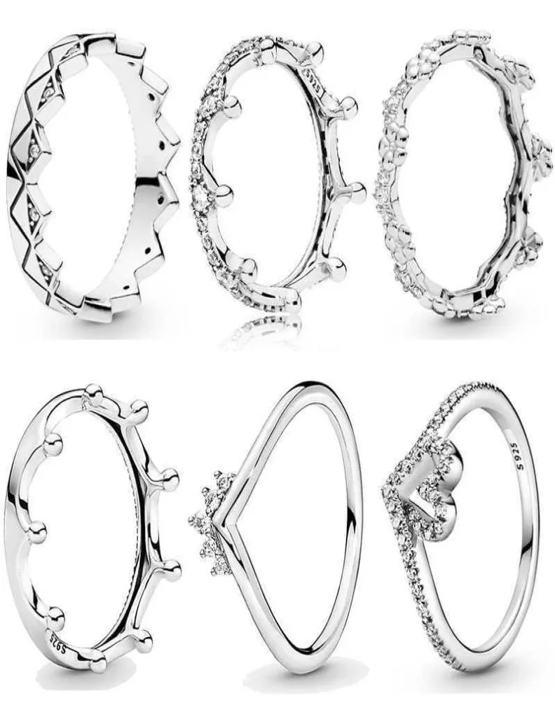 Original 925 Sterling Silver Sparkling Bone Heart Spring Flower Polished Exotic Crown Ring for Women Pandora Diy Jewelry5024063