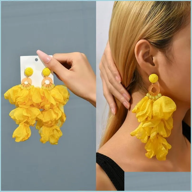 Dangle Chandelier Flower Big Hanging Earrings For Women Girl Trend Luxury Design Lace Cotton Petals Fairy Elegant Jewelry D Dhgarden Dhdmk