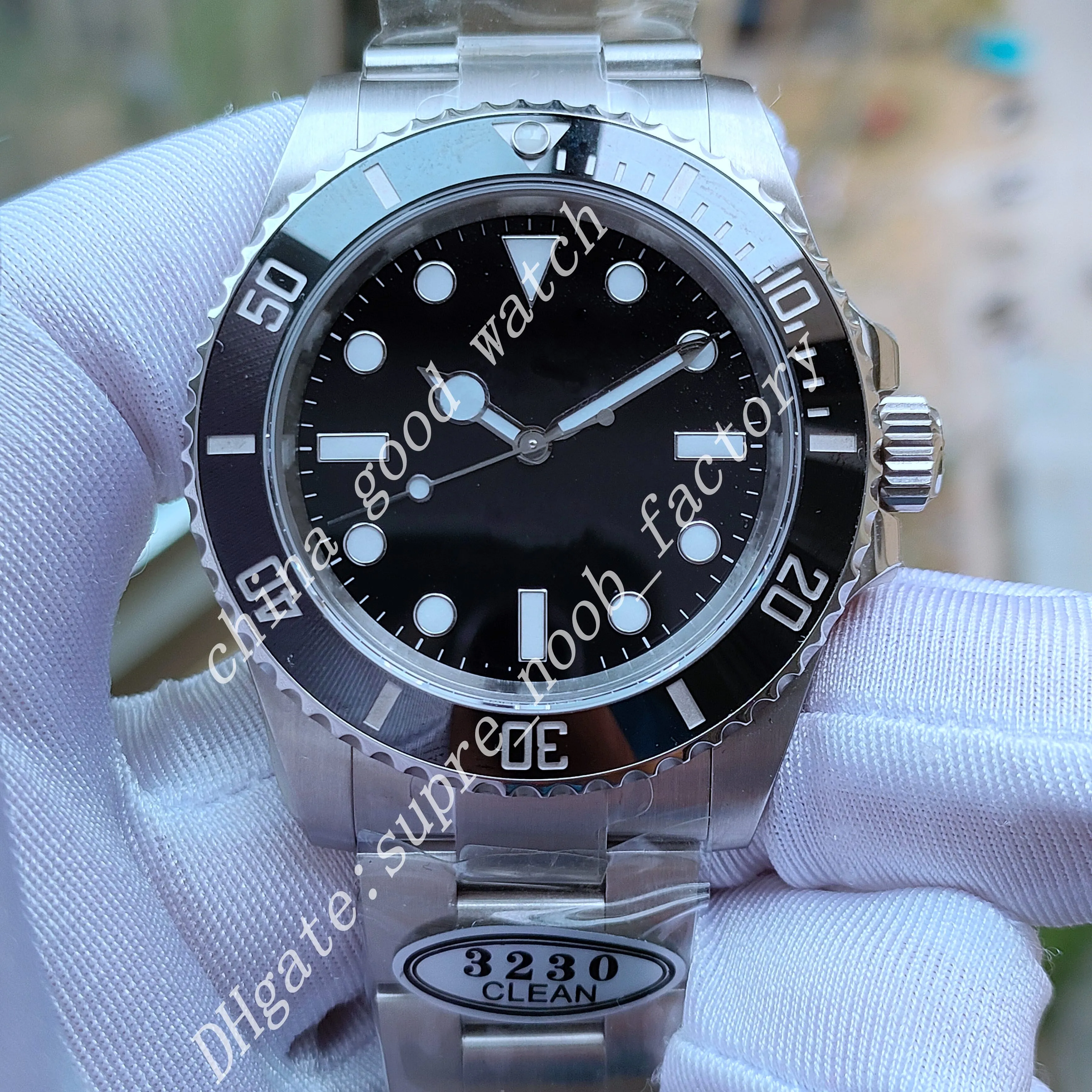 Ren vattentät klocka av Menes 41mm Men's 3235 Automatisk rörelse svart keramik Datum 904L Stål 28800VPH/Hz Power Reserve Sapphire Super Luminous Dive Armtur