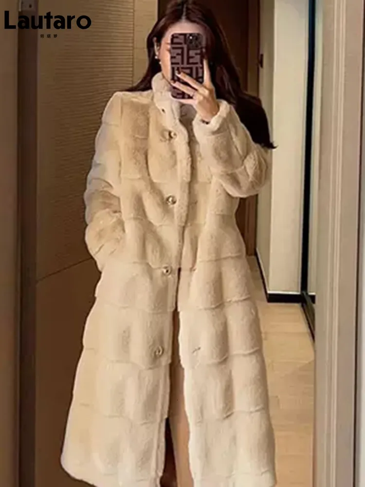 Korean Luxury Designer Womens Winter Overcoat With Fur Faux Log Striped And Fluffy Mink Long Fur Coat Women Stand Collar 221128 From Jiao02 55.27 DHgate.Com