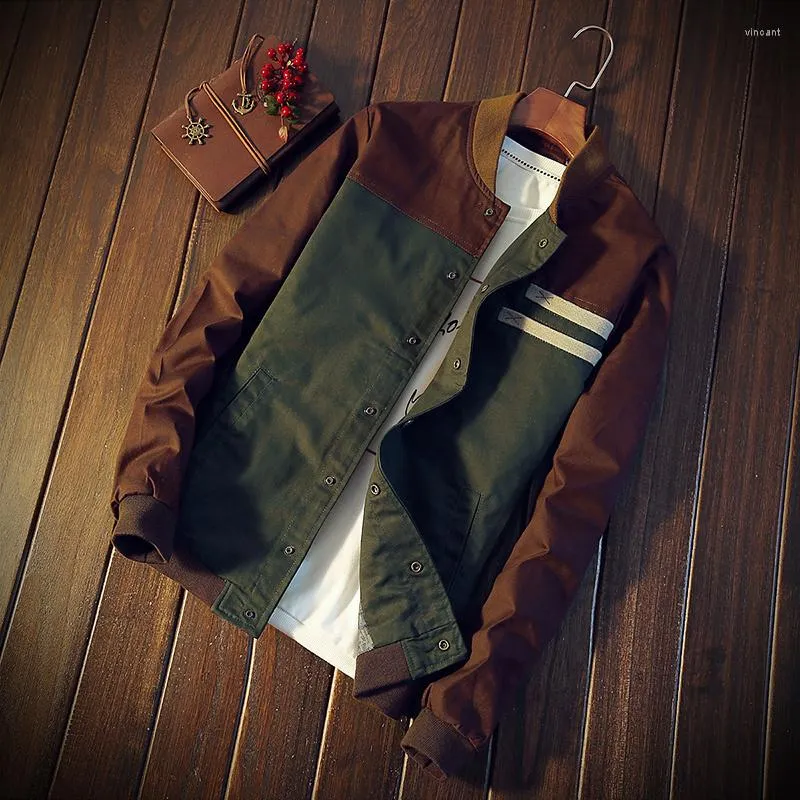 Men's Jackets Mens Cotton Slim Baseball Jacket Biker Motorcycle Coat Outwear Sell Windbreaker Green And Brown