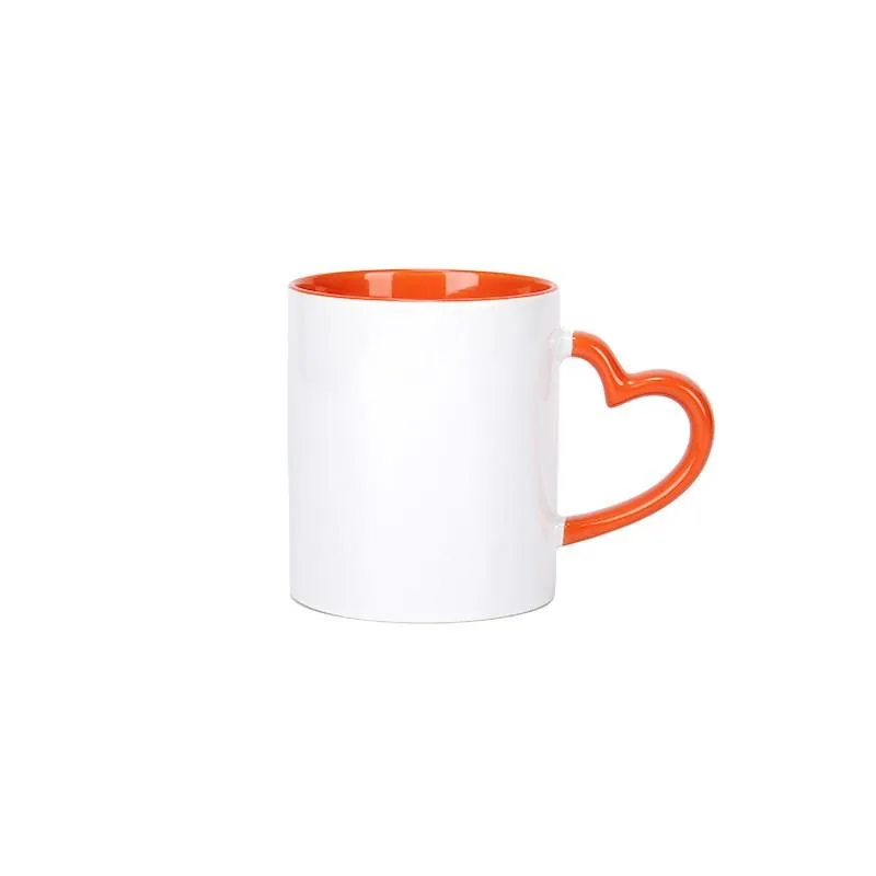 Blank Sublimation 11oz Ceramic Mug with Heart Handle 320ml White Ceramic Cups with Colorful Inner Coating Special Water Bottle Coffee Cup