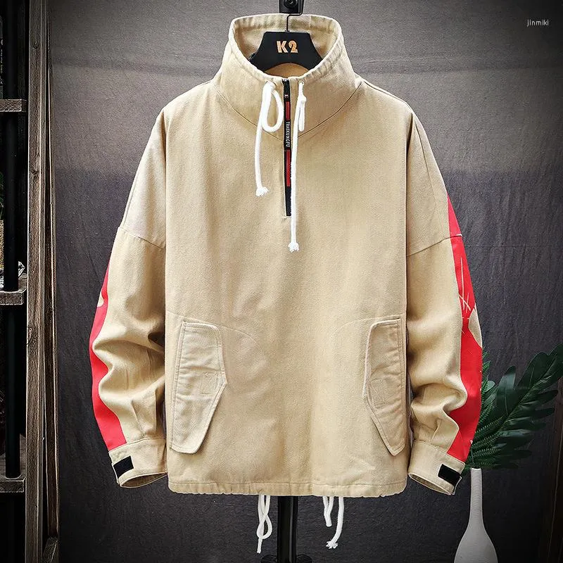 Men's Hoodies Mens Jacket Autumn Youth Hansome Color Matching High-necked Loose Pullover Couples Casual Simplicity Fashion Trend Coat Slim