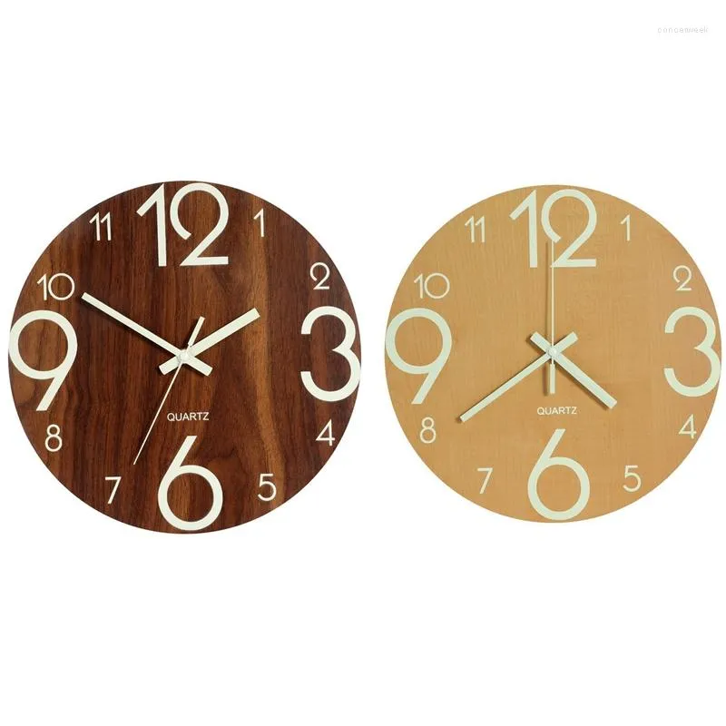 Horloges murales WSFS Horloge lumineuse 12 pouces en bois silencieux cuisine sans tic-tac avec veilleuses pour la vie intérieure/extérieure R