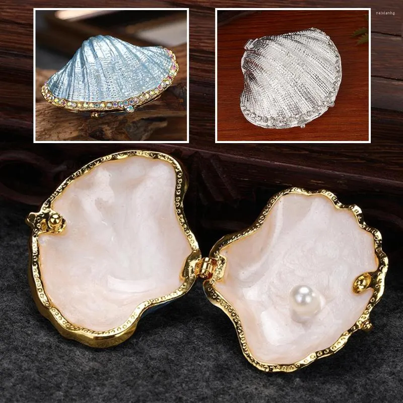 Storage Bottles 1pc Pearl Shell Hinged Jewelry Box Wedding Ring Holder Vintage Mussel Seashell Figurine Trinket Case Creative Gift314Y