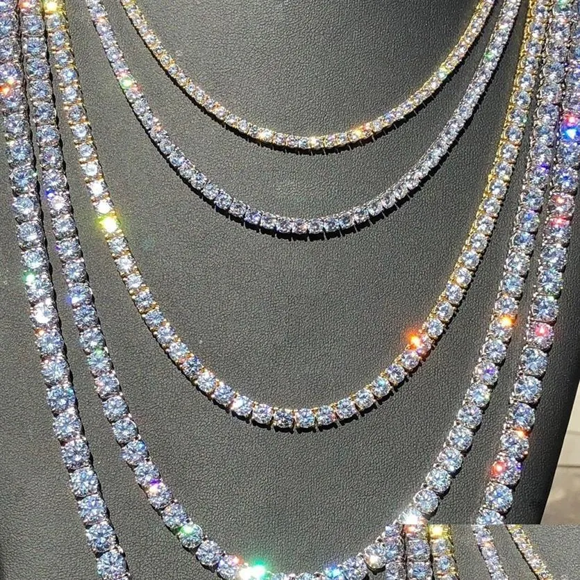 Tennis tog examen Hip Hop Tennis Chain Necklace Bling White Zircon Chains Jewelry Mens Women Fashion 5mm Sier Gold Halsband Dhgarden Dhyrg