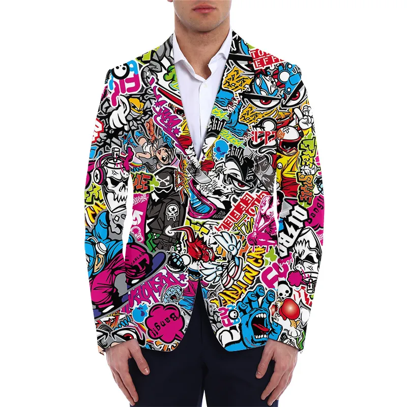 Abiti da uomo Blazer Uomo Slim Custom Moda Ragazzi 3D Graffiti Stampa Abbigliamento Giacca estiva Uomo Oversize Daily Y2k Harajuku Top 221128