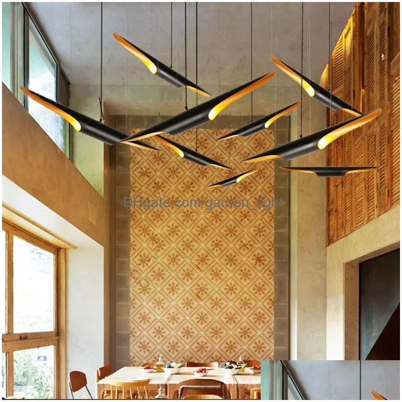 Pendant Lamps Nordic Retro Tubar Pendant Light Black Aluminum Lamp For Living Room Bar Shop Restaurant Decorative Hanging Drop Deliv Dhhsz