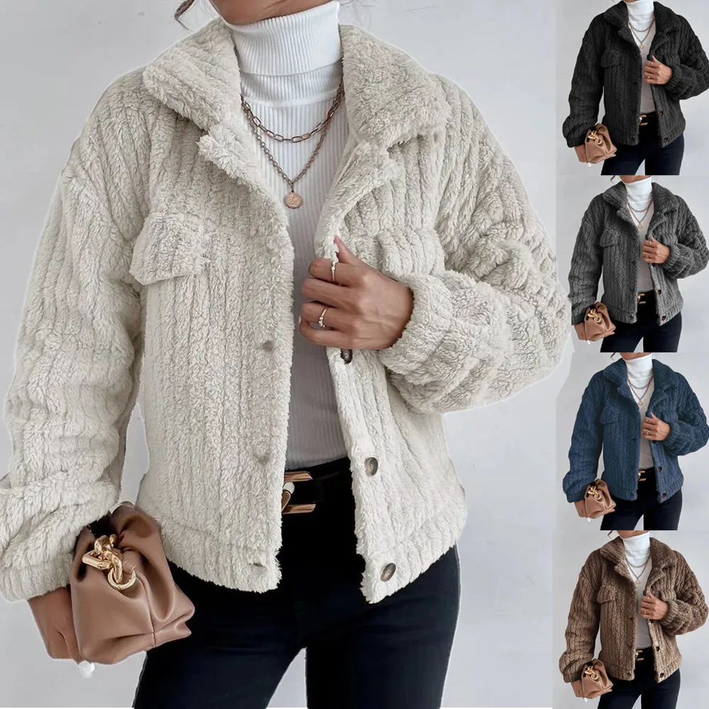 Wo kvinnor tillägg sammet fleece jacka rockar höst vinter thicke-knapp lång ärm toppar outwear yqh-sy0813 221129