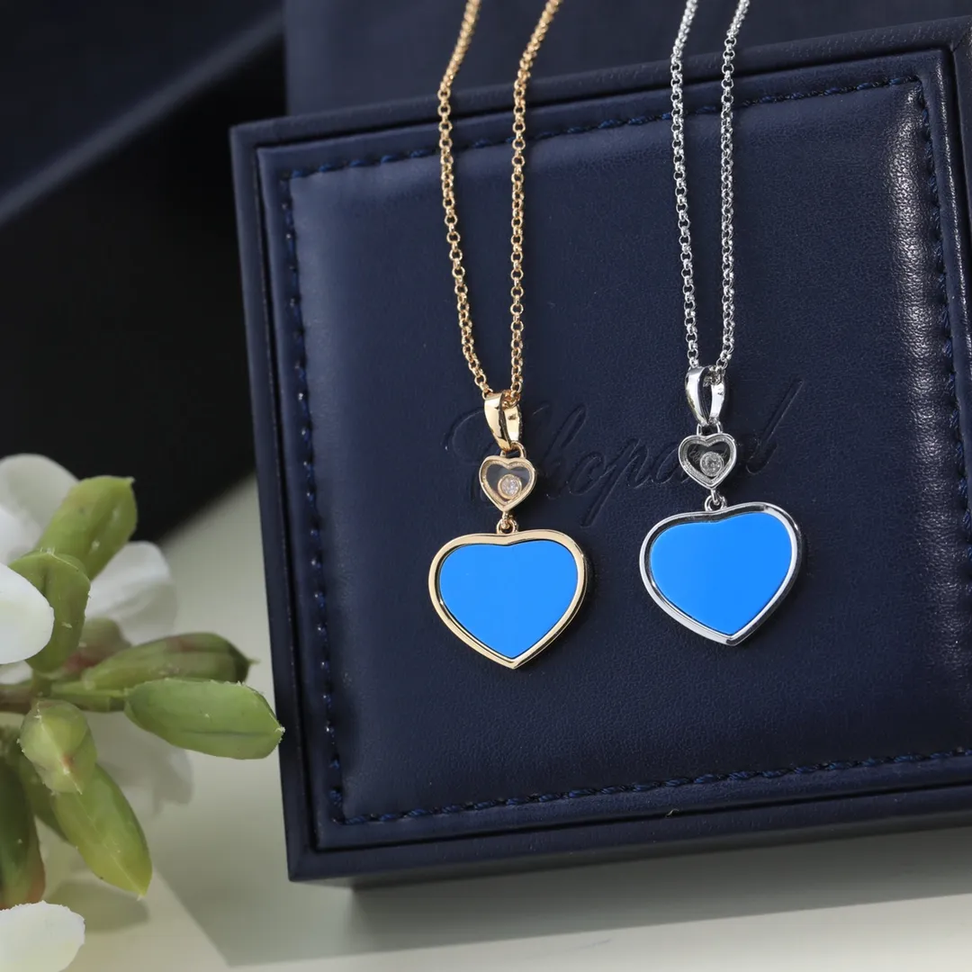 Vintage Pendant Necklace Copper With Gold Plated Designer Blue Heart Charm Choker Short Chain Collar For Women Jewelry Party Gift