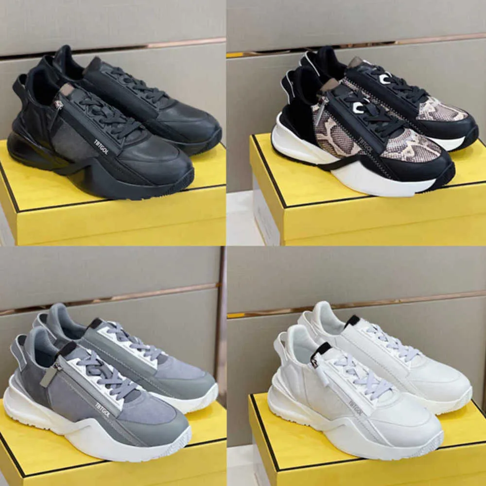 Men Women Flow Sneakers Designer schoenen Nylon Runner Trainers Top Suede Leather Black White Sports Zipper Rubber Runner Outdoor Shoe No259