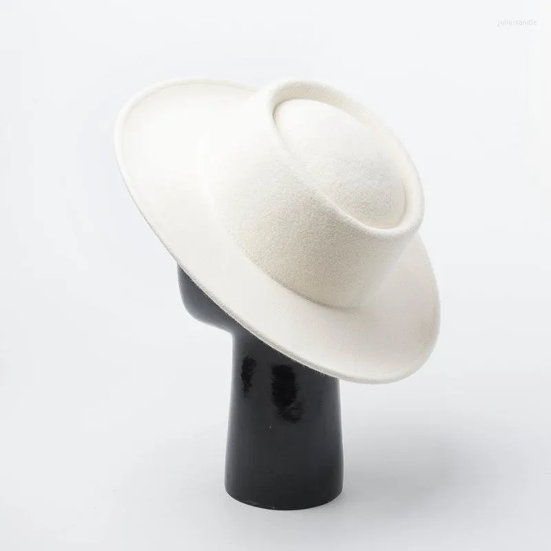 Berets Wool Women Fedora Hat Authentic White Wide Elegant Eleganc Dam Party Fascynator Rozmiar 56-58 cm