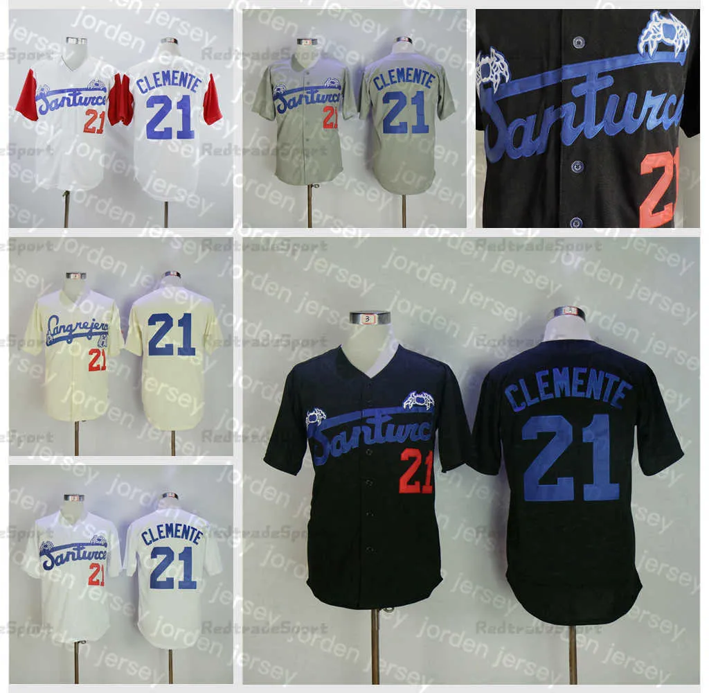 Maglie da baseball Vintage #21 Roberto Clemente Santurce Crabber NCAA Mens Black Jersey Stitche