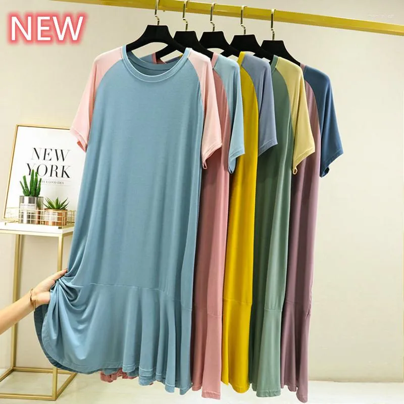 Women's Sleepwear Summer Casual/Sexy Nightgown For Women Elastic Nightdress Women's Modal O-Neck Short Sleeve Nightwear Fashion Home