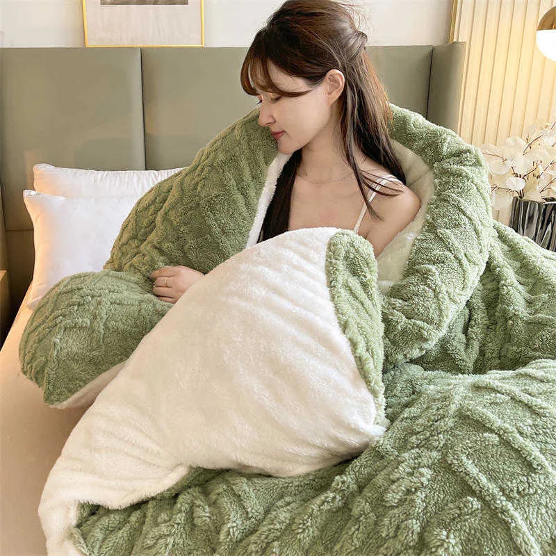 Super Thick Winter Warm Blanket Set Artificial Lamb Cashmere