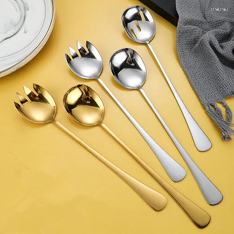 Dinnerware Sets Stainless Steel Extended Handle Public Salad Spoon Fork Tableware Thickened Serving Colander Cutlery Set