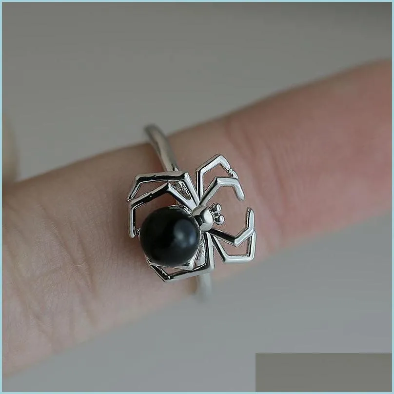 Band Rings Spider Sier Rings 925 Sterling Natural Black Sapphire Ring Personlig kvinnor Bröllopsfest smycken Drop Delivery Dhgarden Dhrtm