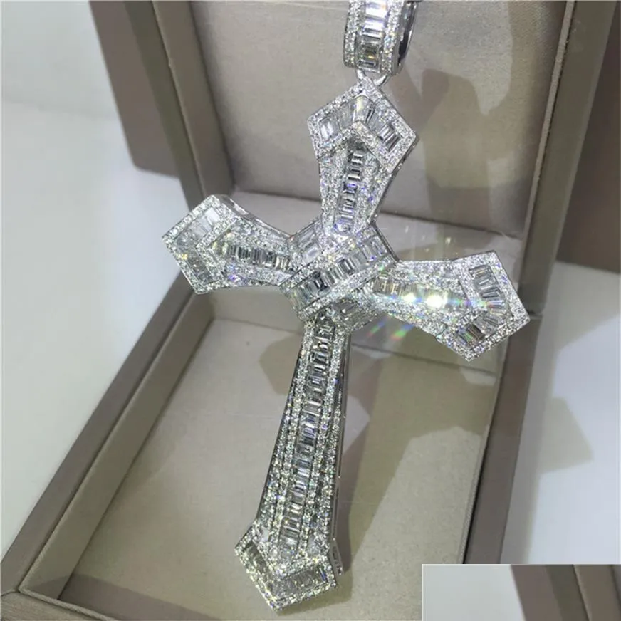 Anhänger Halsketten 14K Gold Lange Diamant Kreuz Anhänger 925 Sterling Silber Party Hochzeit Anhänger Halskette Für Frauen Männer Moissa Dhgarden Dhnmj