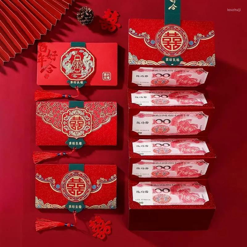 Present Wrap Folding Wedding Red Envelope Tassel Design Hongbao Chinese Pocket Engagement Money Pouch Påsar för gäster