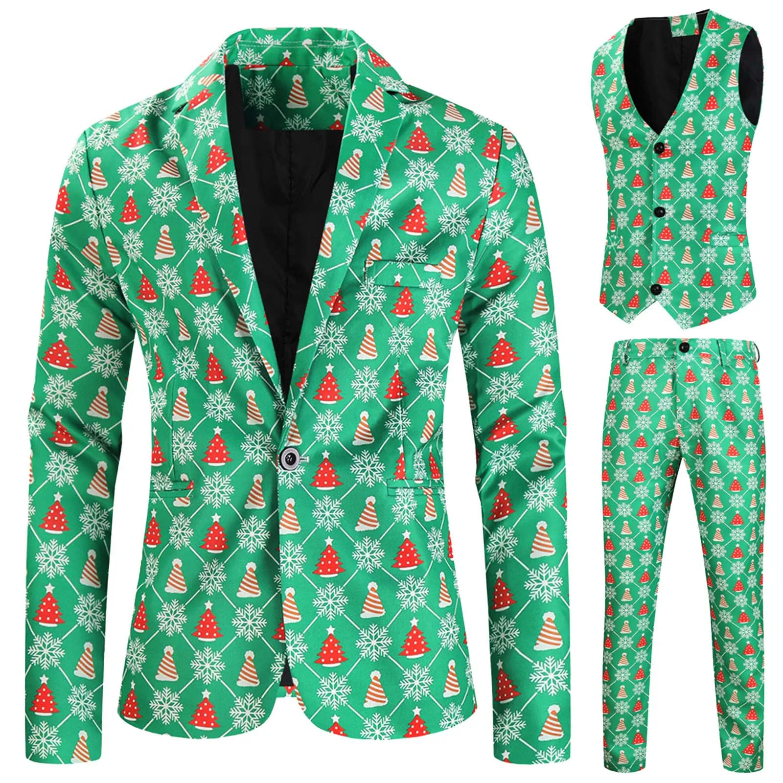 Herenpakken Blazers 3 PiecesSets Mannen Vest Jassen Broek Kerst Gedrukt Mannelijke Optredens Sets Groen Deel Coustumes 221128