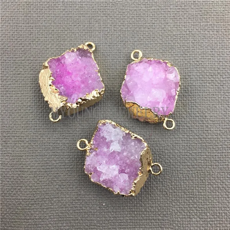 Collane con ciondolo MY0414 Cristallo rosa a forma libera Drusy Nugget Charm Petite Rose Quartz Druzy Gold Color Edge Sezione Cluster