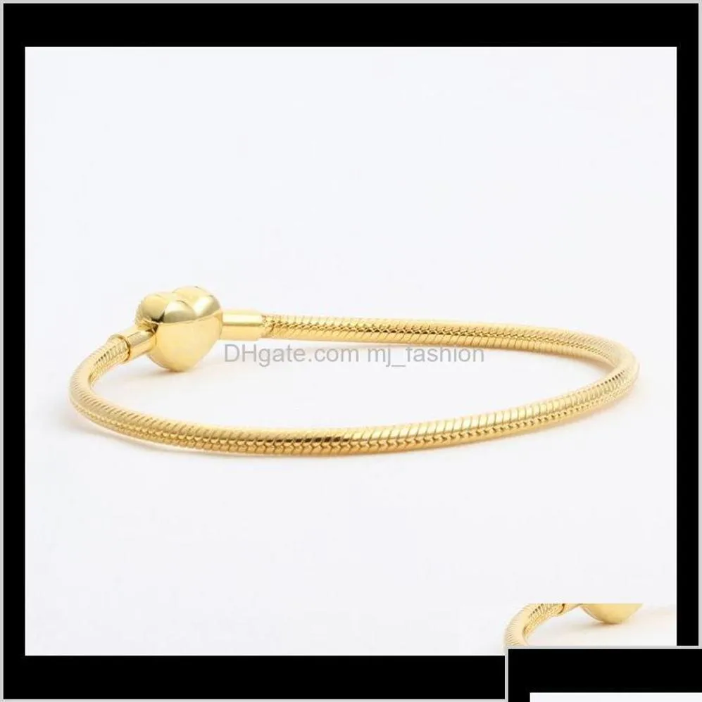 Charm Bracelets Whole Love Cz Diamond For Pandora 925 Sterling Sier Plated 18K Gold Heart Shaped Drop Delivery Jewelry Bracel Dhgarden Dhgs7