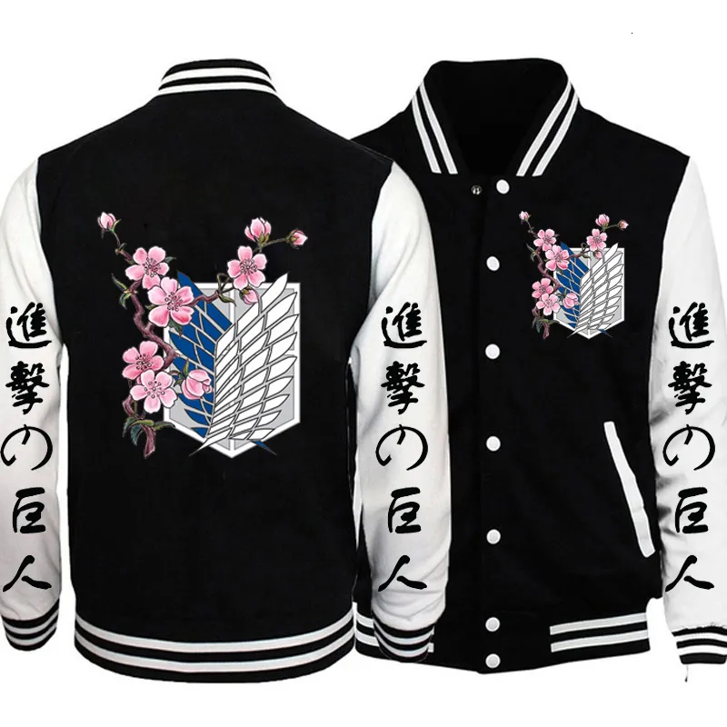 Jaquetas masculinas Anime Gráfico Bomber Beisebol Solto Cardigan Casaco Homens Mulheres Ataque em Titan Shingeki No Kyojin Oversized 221129