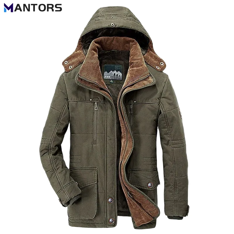 Mens Down Parkas MANTORS Winter Warm Thick Parka Military Cargo Jacket Hooded Windproof Outerwear Coat Casual Jackets Size 6XL 221129