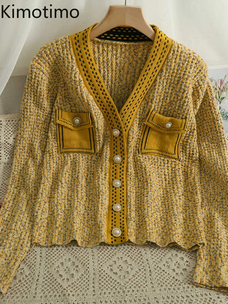 Women's Sweaters Kimotimo Striped Sweater Women 2022 Autumn Vhals Single Breasted Knitted Vest Korean Fashion Slim Pockets Design Vests J220915
