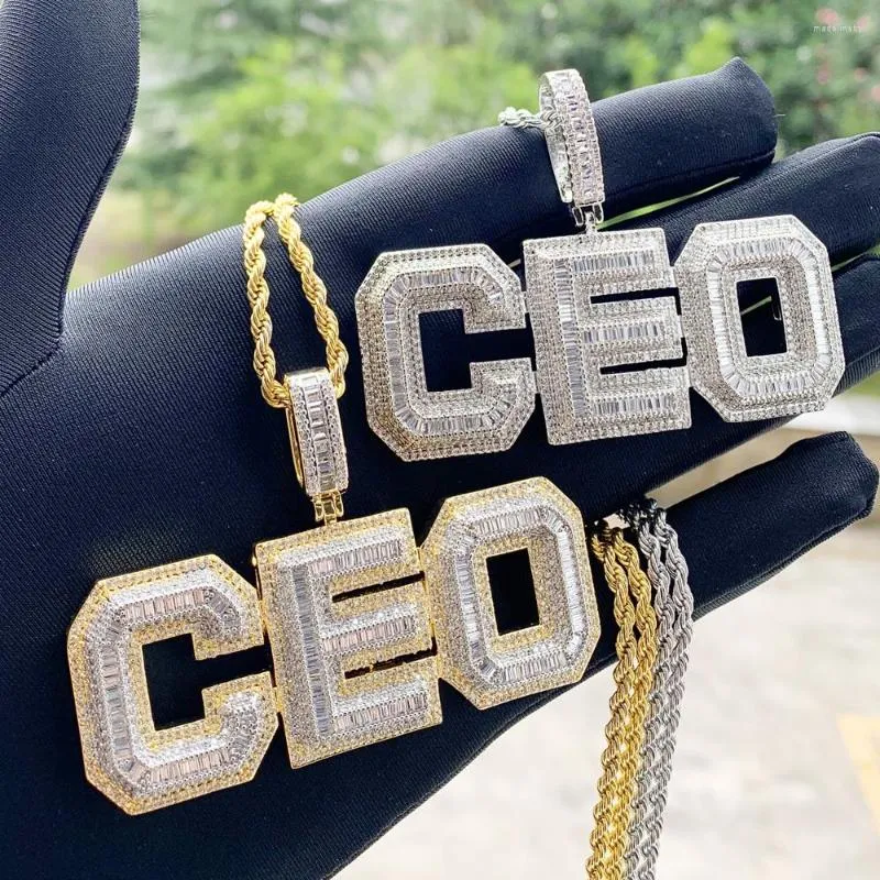 Łańcuchy duży duży CEO urok wisiorek z 5A pełny Cz Micro Pave list Rope Chain naszyjnik dla mężczyzn chłopak przyjaciel Hip Hop biżuteria