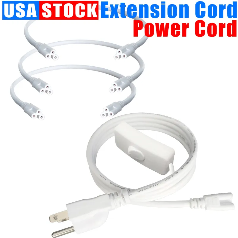 T5 T8 Connector Power Switch Cord LED Tubes Extension with on/Off Swith US Plug 1FT 2FT 3.3FT 4FT 5FT 6FT 6.6FT 100 Pack Crestech