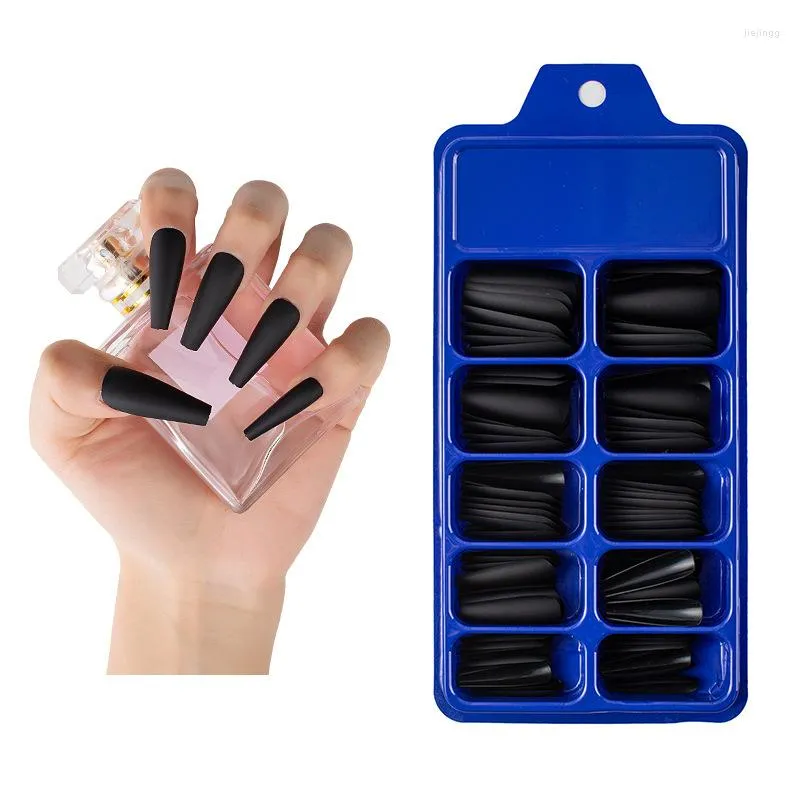 False Nails 100pcs/set Faux Solid Color Matte Ballerina Removable Pressure Long Fake Decorative Nail Art Supplies