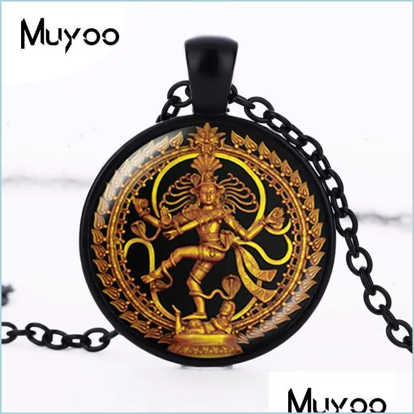 Collane con ciondolo Collana di Buddha d'oro Danza della distruzione Lord Shiva Ciondolo Vetro Gioielli buddisti Divinità indù Spiritua Dhgarden Dhuwc