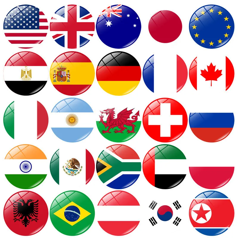 Decoraciones navideñas 25PCS Banderas del mundo de vidrio Imanes de nevera Bandera nacional Pegatinas de nevera EE. UU. Alemania Francia Rusia España Gran Bretaña Países 221129