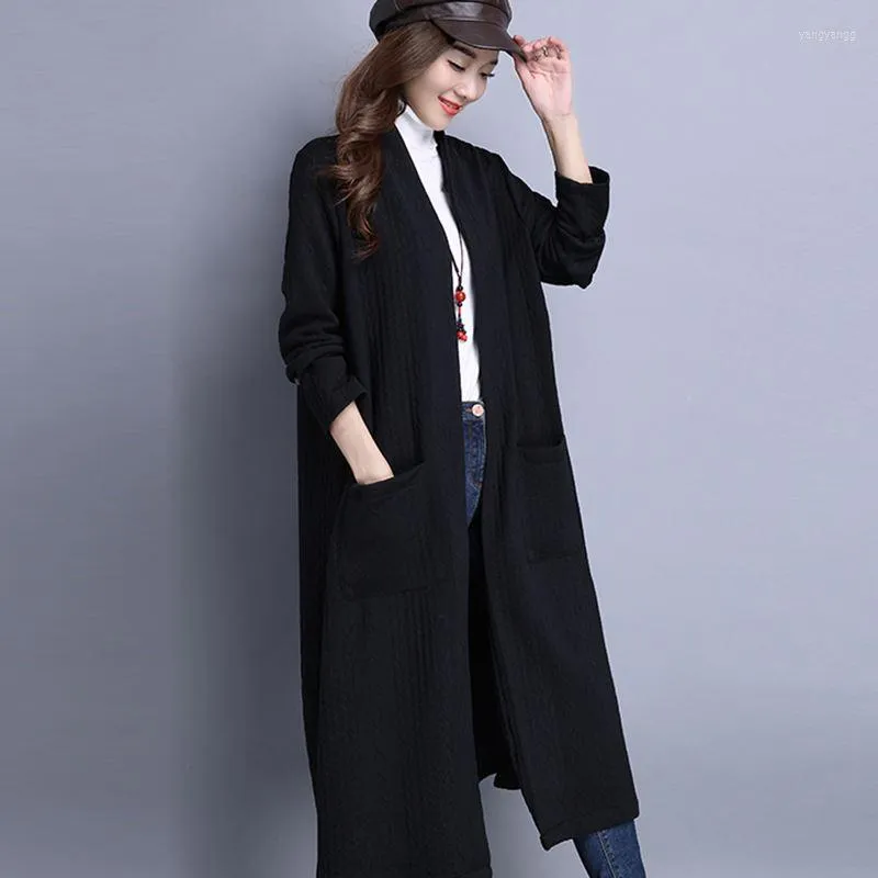 Trench Coats pour femmes 2022 Automne Femme Femme Casual Long Coat Oversize ￩paississez la veste de cardigan de vintage vintage