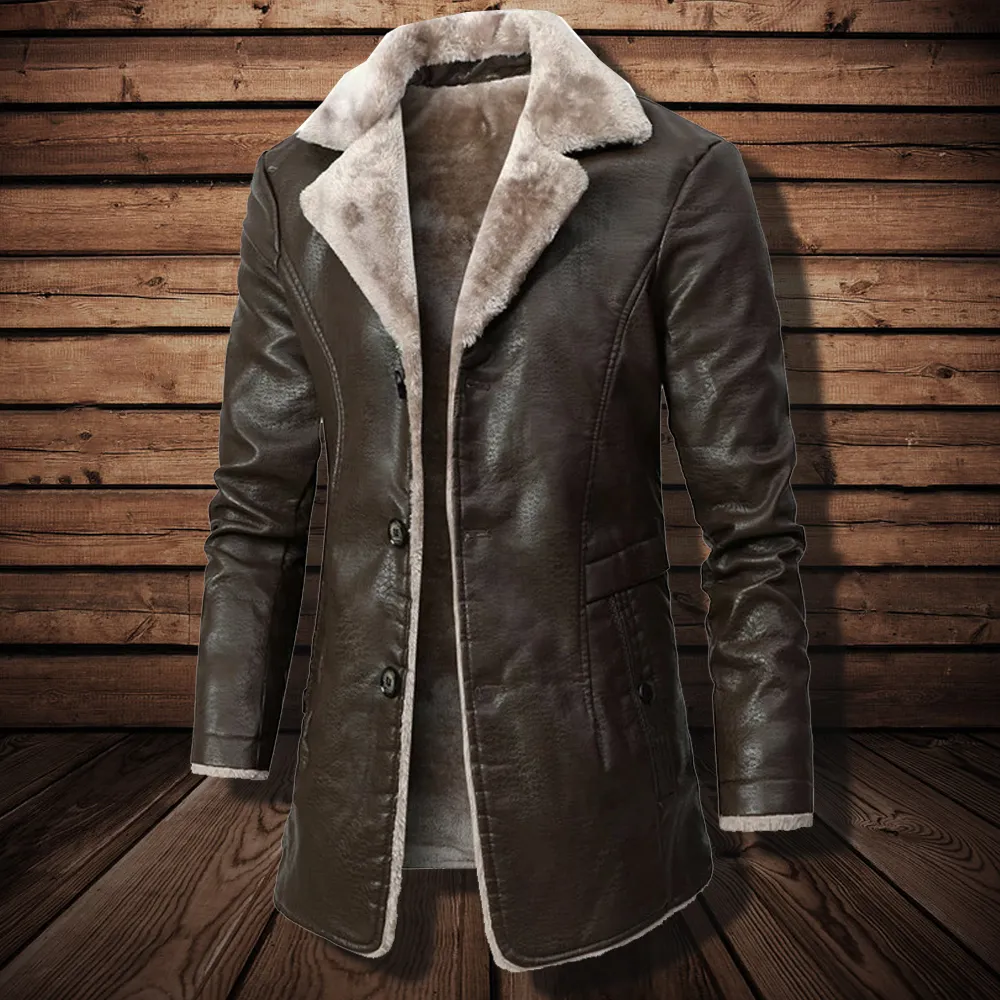 Giacca da uomo in pelle finta autunno inverno lunga con risvolto colletto rovesciato casual vintage capispalla maschile soprabito moda uomo abbigliamento 221128