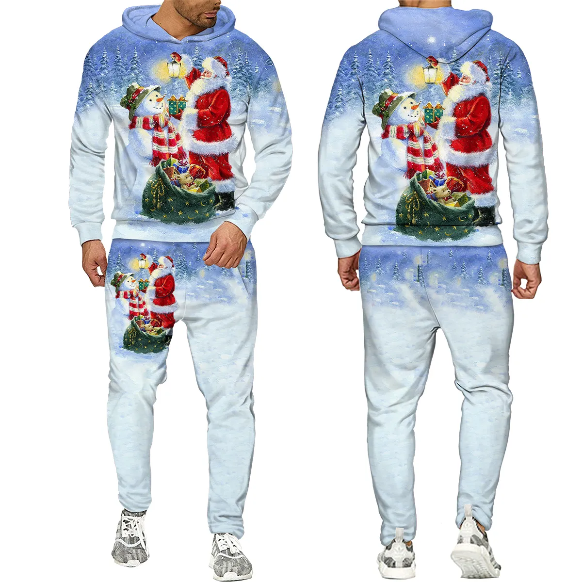 Chándales para hombres Navidad Papá Noel Otoño Invierno 3D Impreso Hombres Sudadera con capucha Conjunto de manga larga y pantalones Hombre Sudadera Traje 2 piezas 221129