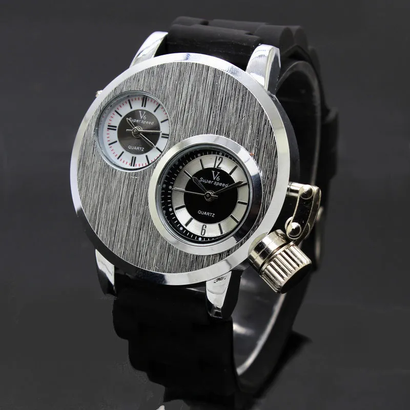 Zegarki na rękę V6 Super Speed męskie zegarki sportowe czarne silikonowe podwójna strefa czasowa kwarcowy Reloj Hombre Relogio Masculino 221129