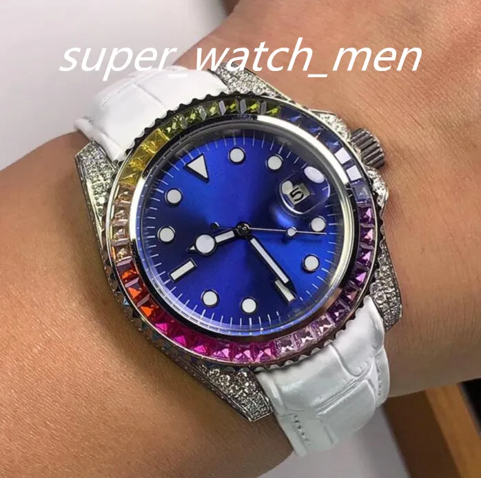 Luxury Watches Top Classic Watch Candy Color Diamond Mens Watches Automatic Mechanical 40mm Rainbow Bezel Business Wristwatch Leather Strap flera stilar