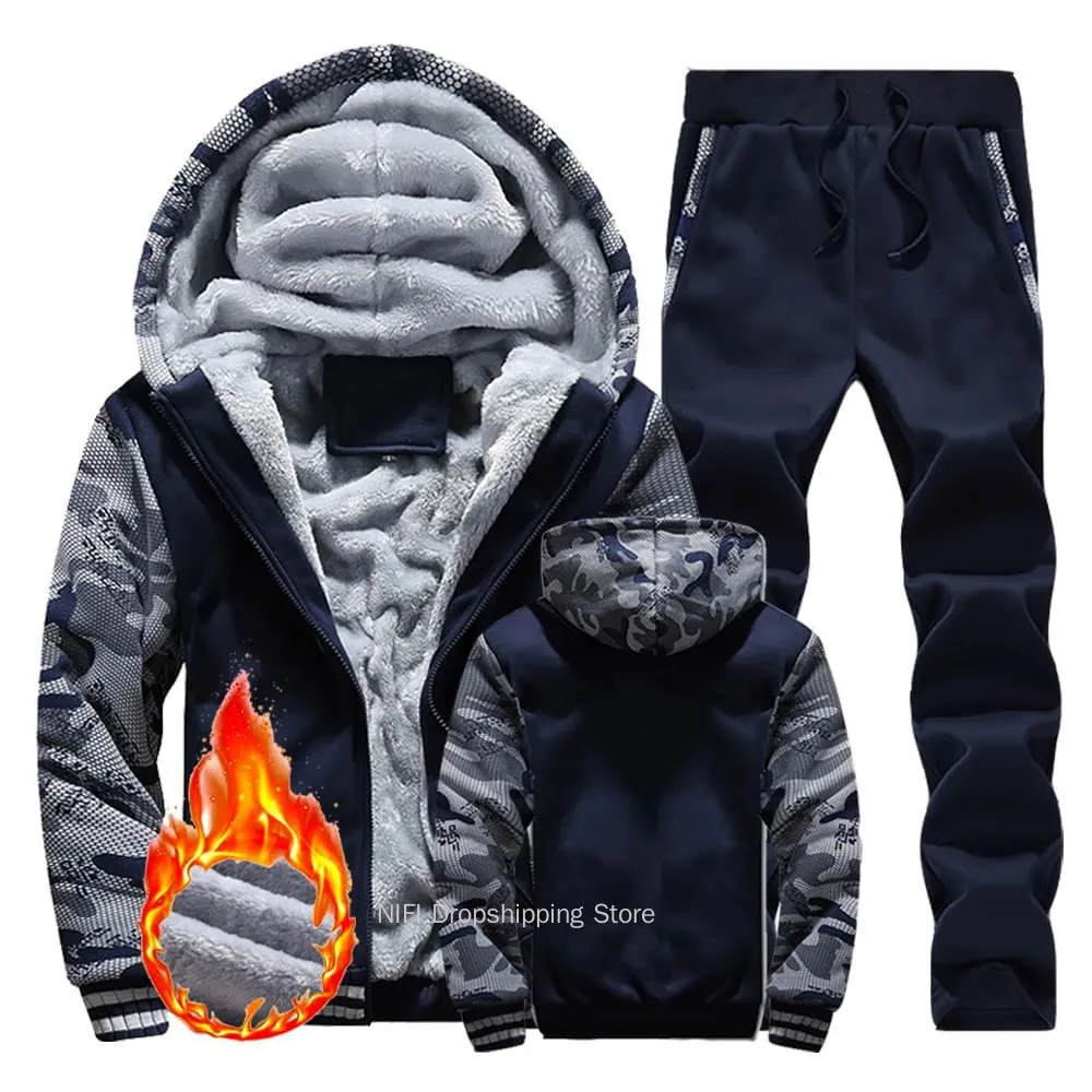 Vestes pour hommes Sweat à capuche d'hiver épais veste chaude sweats à capuche patchwork sweat-shirt pantalons décontractés camouflage fermeture éclair à manches longues streetwear pour hommes 221129