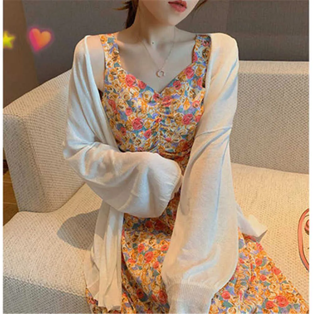 Kvinnors tröjor 2021 Vest Women White Sunscreen Summer Tops New Pink Loose Korean Fashion Allematch Streetwear Sweet Sweet Knit Long Style J220915