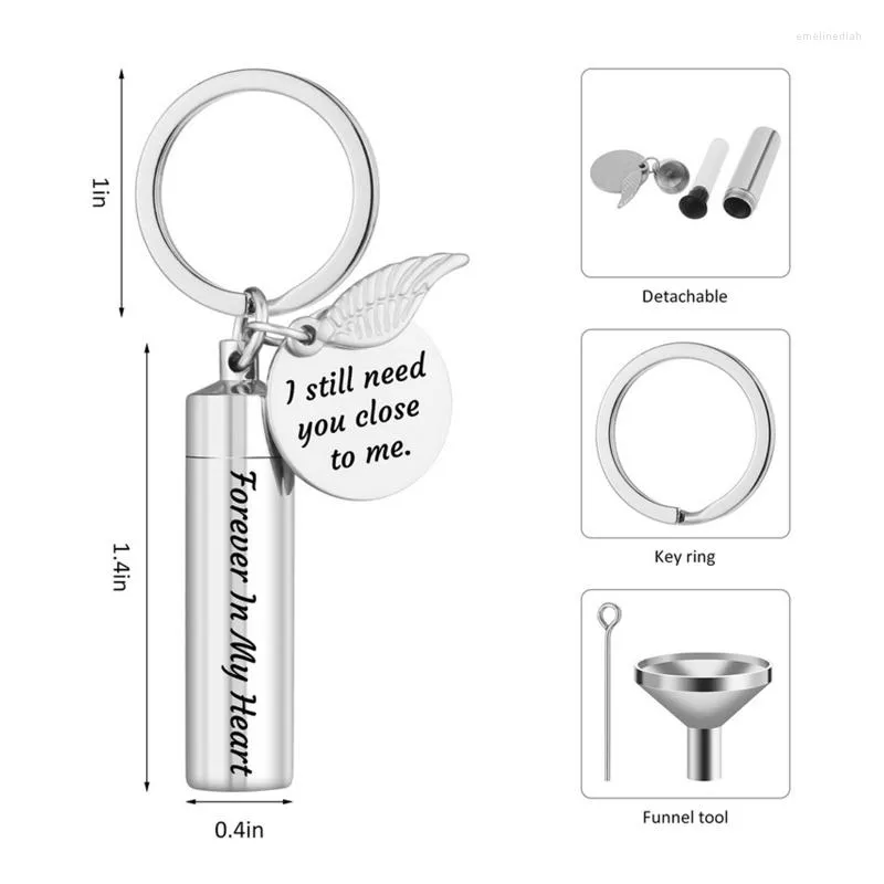Keychains U2JF Vintage Cylinder Cremation Keychain DIY Pendant For Human/Pet Ashes Angel Wing Urn Memorial Jewelry Gift