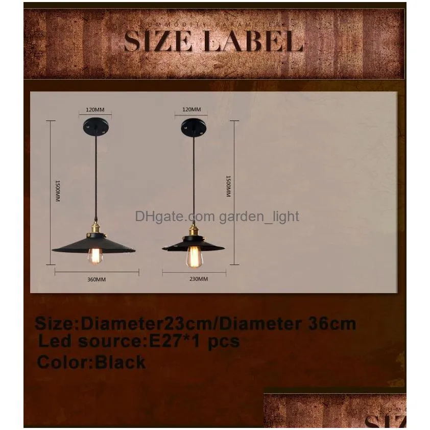 Lampes Suspendues Rétro Lampes Suspendues Loft Rond Pendentif Lumière Noir Entrepôt Mental E27 Éclairage Simple Led Chambre Plafond Vintage L Dhnmg