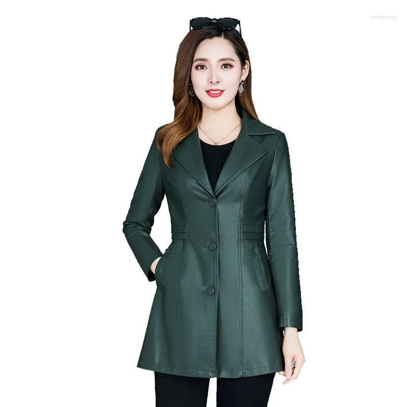 Femmes en cuir automne hiver manteaux de haute qualité PU veste femmes mode longue simple boutonnage en vrac épaissir mince femme vêtements haut