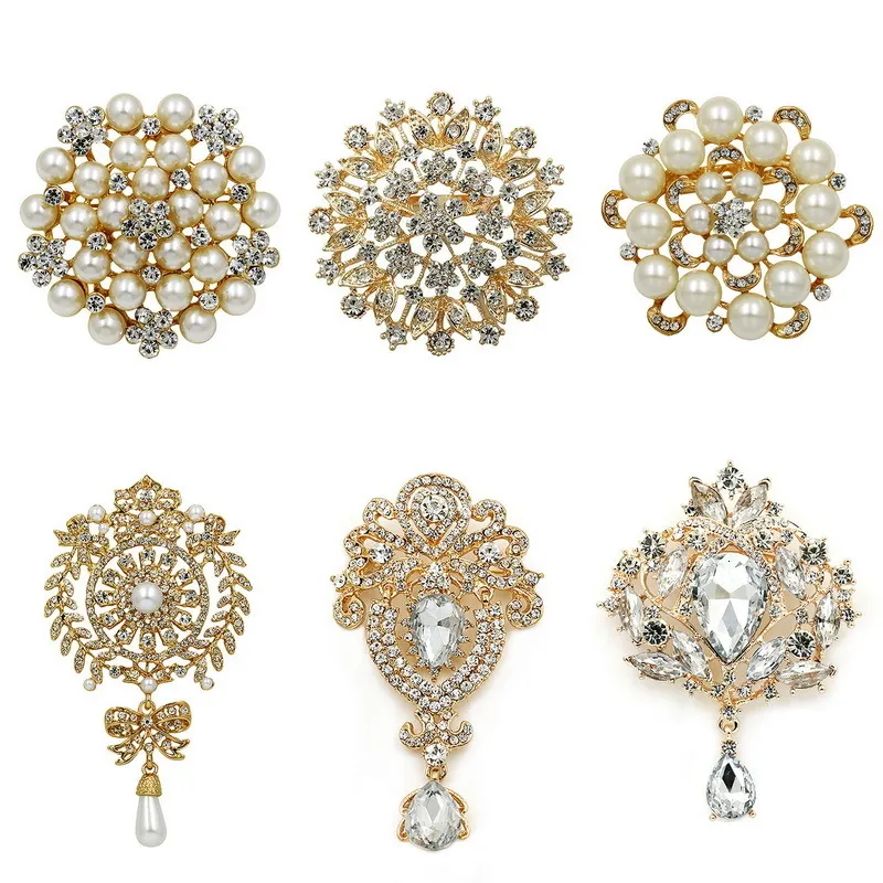 Pimler broşlar weimanjingdian marka çok 6 parlak berrak kristal diy düğün buketleri dekor seti broaches kit 221128