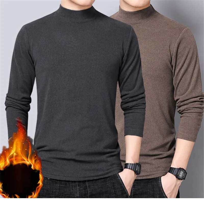 Mens Casual Shirts Winter T Shirt For Men Long Sleeve Tshirts Thermal Underwear Solid Color With Thin Fleece 221130