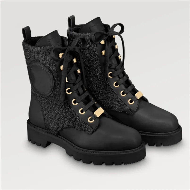 Luxe territorium Flat Ranger Ankle Boots Womens Martin Boots Lady Fashion Wool Winter Lederen Combat Boot Sneakers