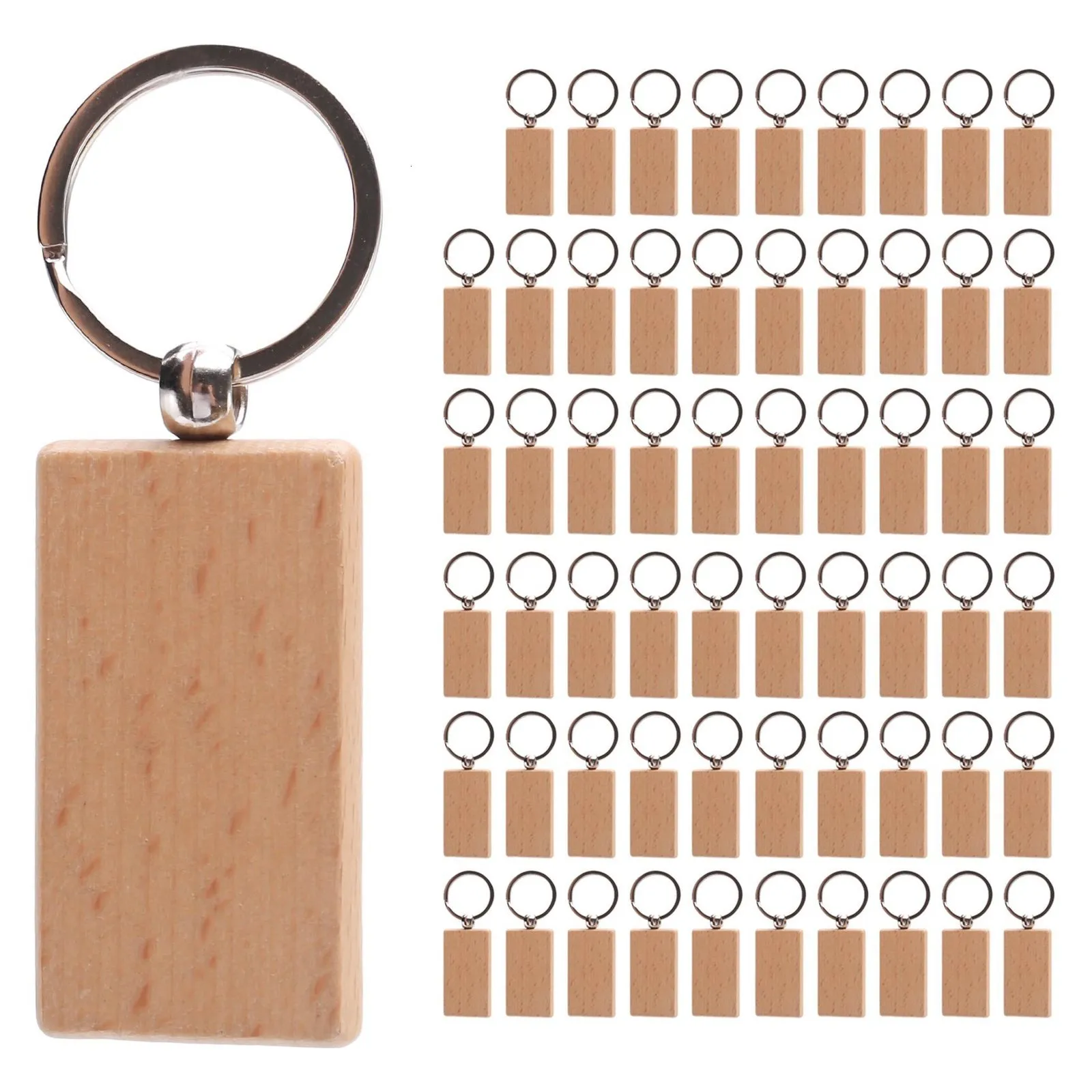 Reklam Display Equipment 60st Blank Rectangle Wood Key Chain DIY Wood Keychains nyckeltaggar kan gravera DIY -g￥vor 221130