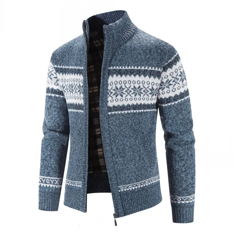 Męskie swetry jesienne zimowe kardigany dzianinowe kurtka moda nadruk stojak na kołnierz grubsza ciepła ciepła warstwa warta 221130