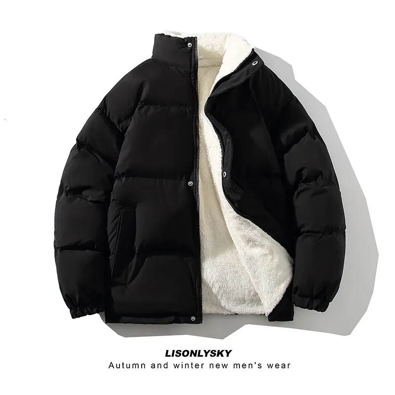 Herren Westen Lesbar Verdicken Warme Winter Jacke Männer Solide Lose Mäntel Männlich Stehen Kragen Fleece Parkas Mann 221130